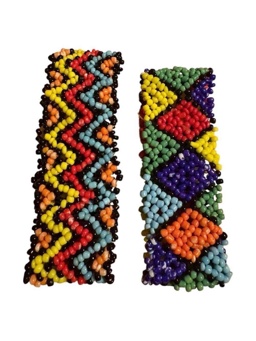 Huichol-style Multi-Color Beaded Bracelets One Size Lot of 2
